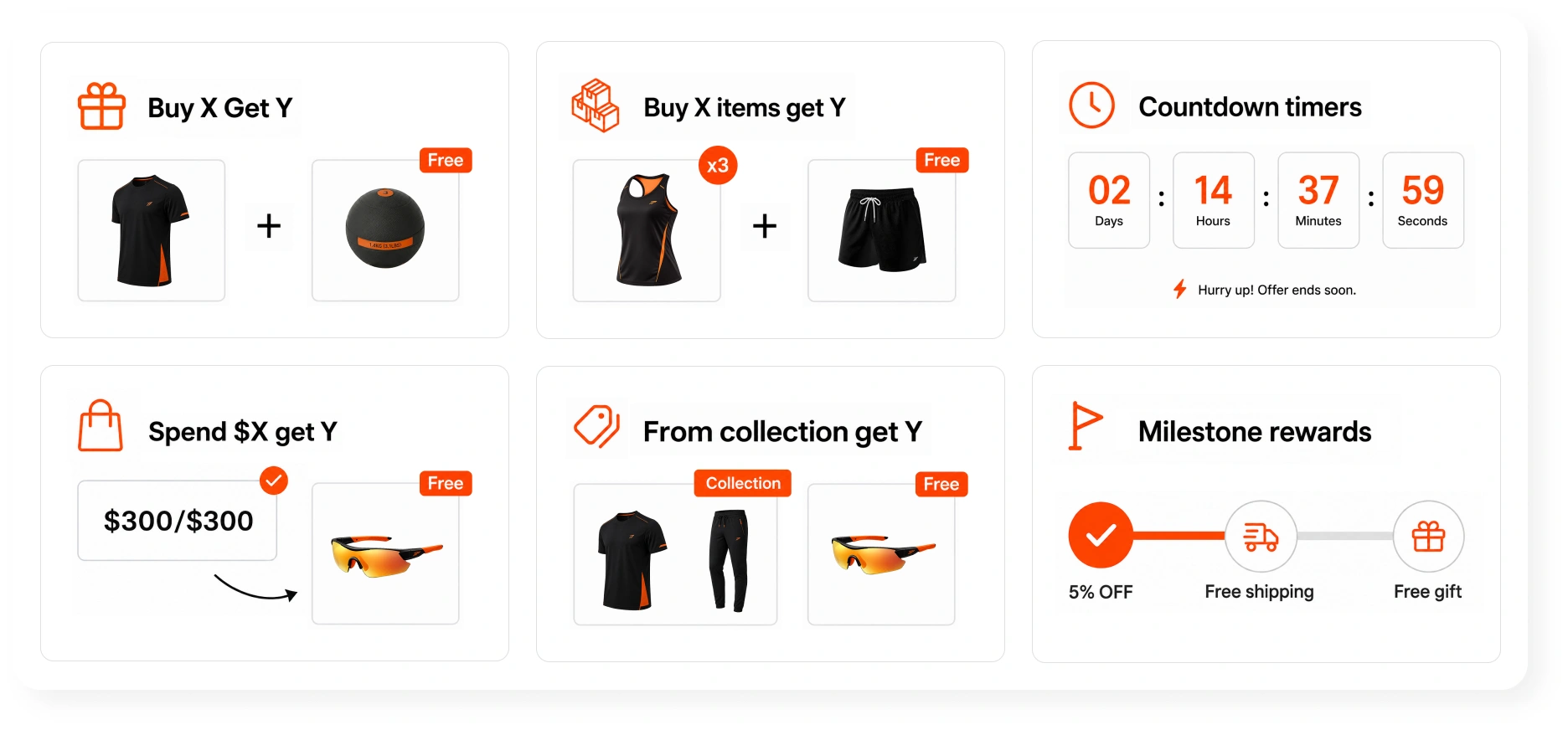 Crossup offer types: Buy X Get Y, countdown timers, milestone rewards